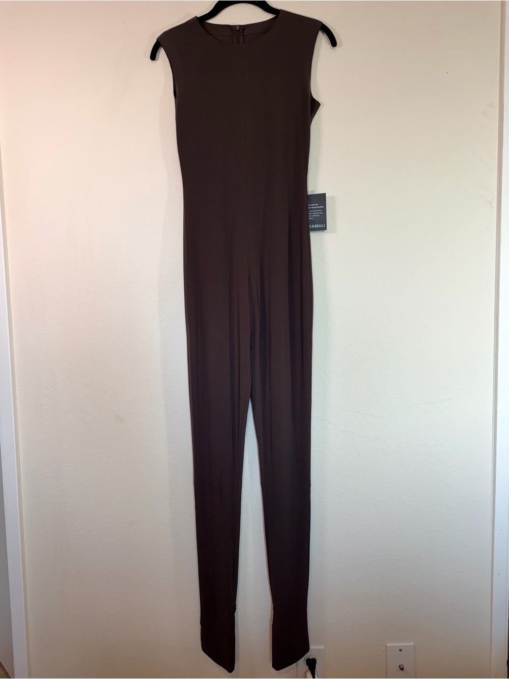 Norma Kamali Chocolate Brown Sleeveless Catsuit Footsie XS NWT - Picture 4 of 11